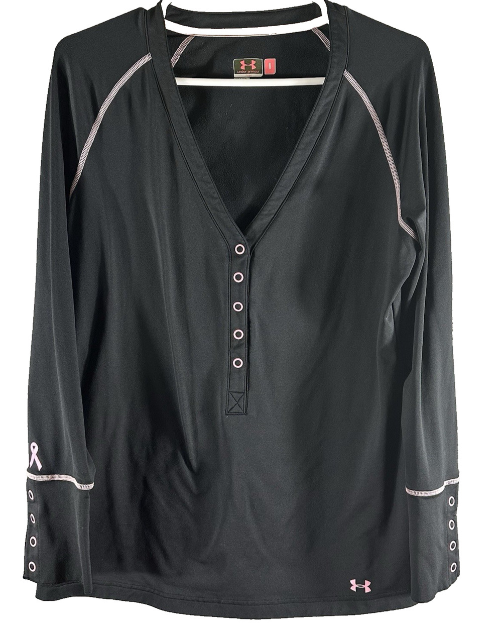 Under Armour Women’s Black L Fitted Long Sleeve Athletic Top Pink Ribbon